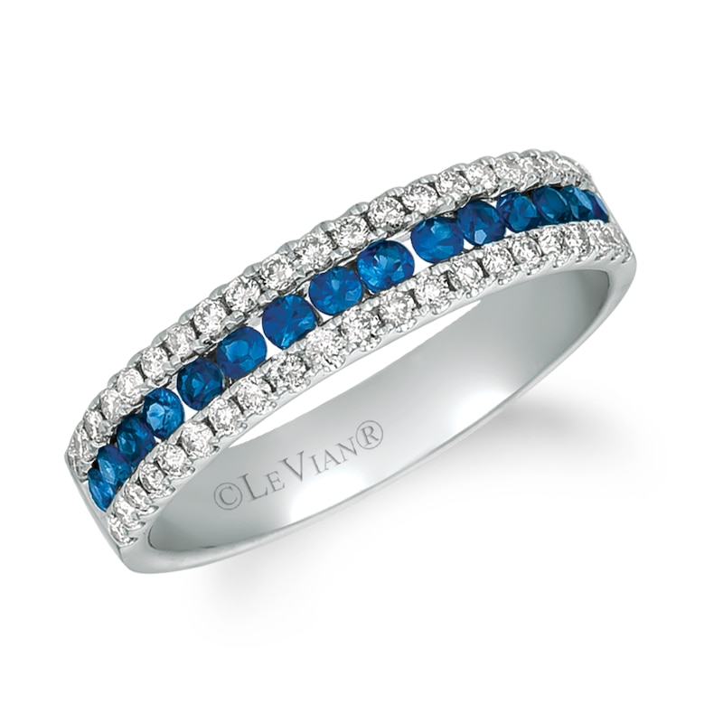 Diamond and Blue Sapphire Two Row Ring