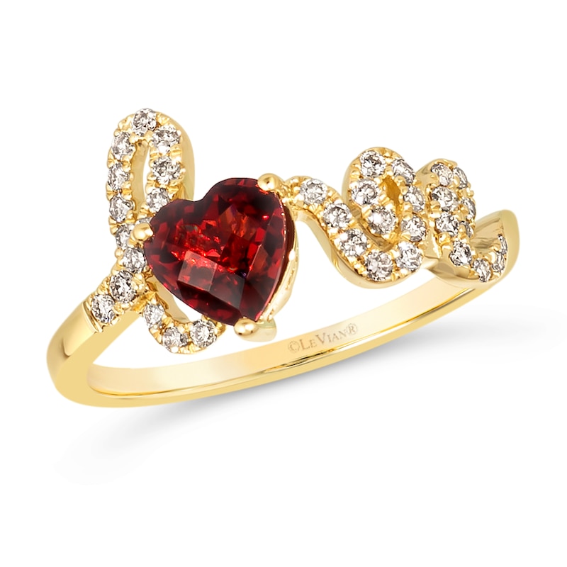 Le Vian 14ct Yellow Gold Garnet 0.23ct Diamond Love Ring