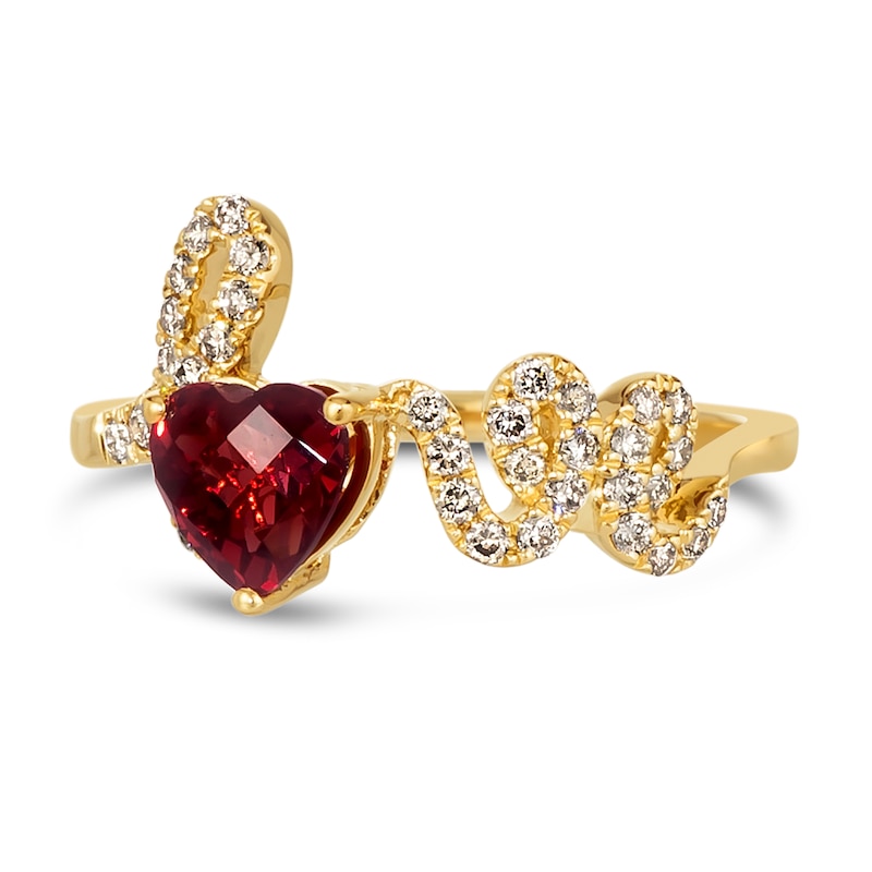 Le Vian 14ct Yellow Gold Garnet 0.23ct Diamond Love Ring