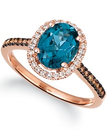 Le Vian 14ct Rose Gold Blue Topaz 0.23ct Diamond Ring