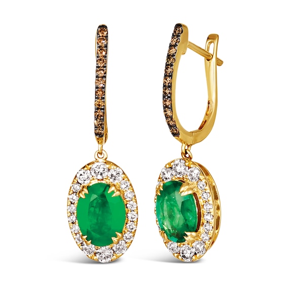 Le Vian 14ct Yellow Gold Emerald 0.69ct Diamond Earrings