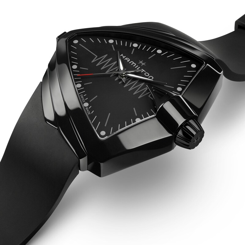 Hamilton Ventura XXL Bright Black Rubber Strap Watch