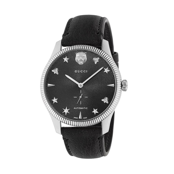 Gucci G Timeless Black Leather Strap Watch