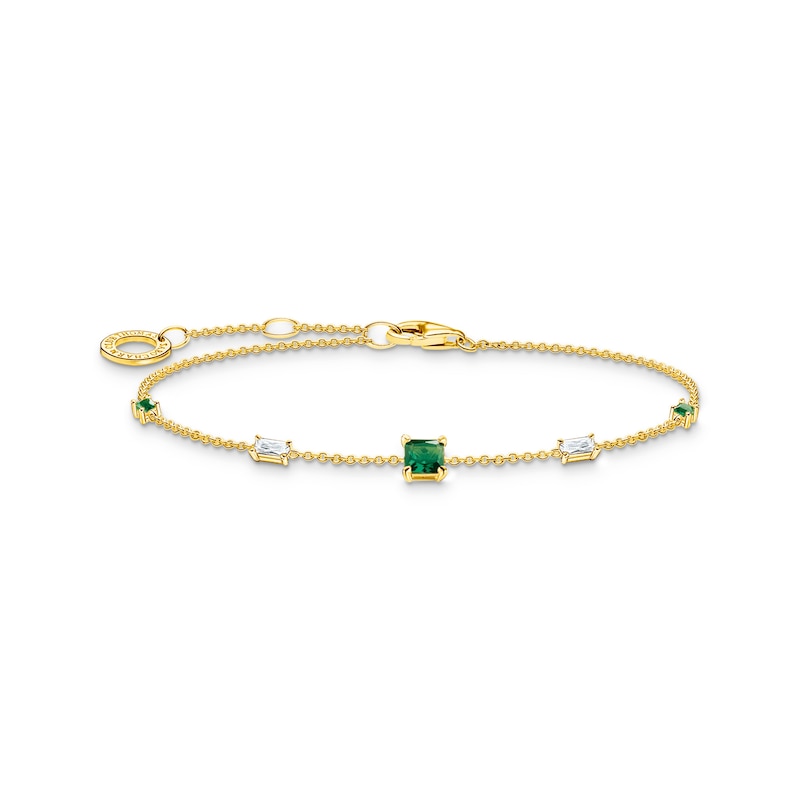 Main Image 1 of Thomas Sabo 18ct Gold Plated 7&quot; CZ & Green Stone Bracelet