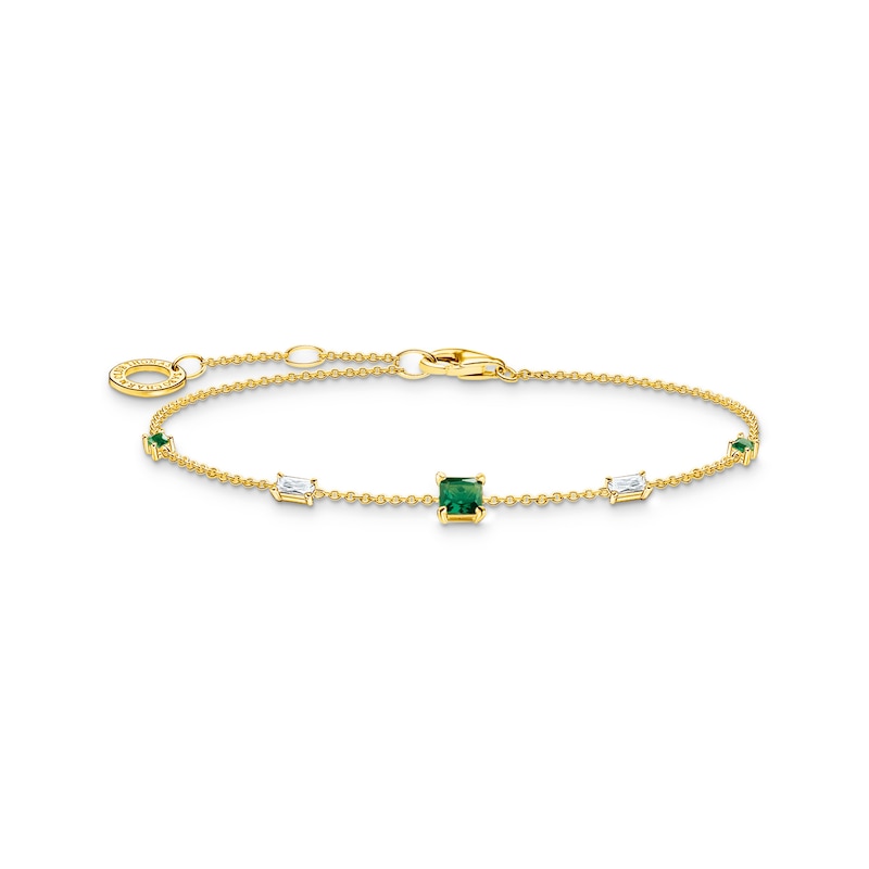 Thomas Sabo 18ct Gold Plated 7 Inch CZ & Green Stone Bracelet