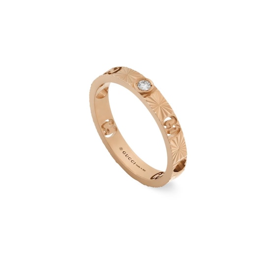 Gucci Icon 18ct Rose Gold Diamond Star Ring Size L