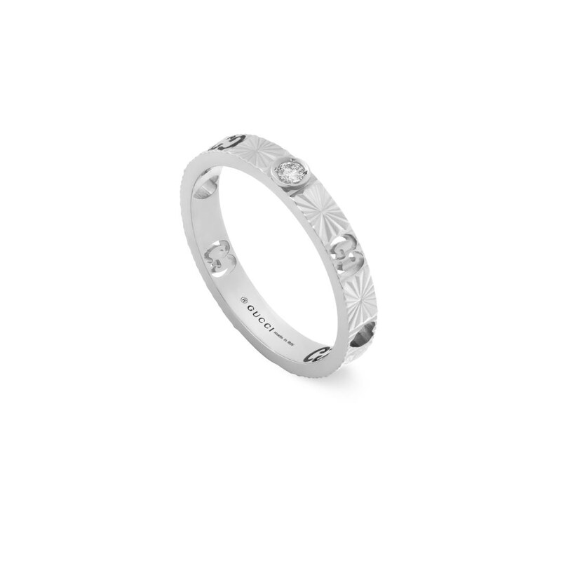 Main Image 1 of Gucci Icon 18ct White Gold Brilliant Cut Diamond Ring Size Q