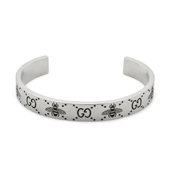 Gucci Sterling Silver GG & Bee Engraved 18mm Bangle