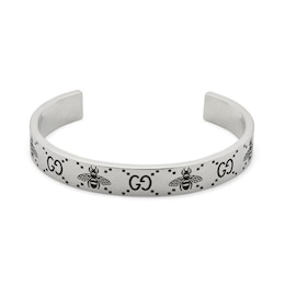 Gucci Sterling Silver GG & Bee Engraved 20mm Bangle