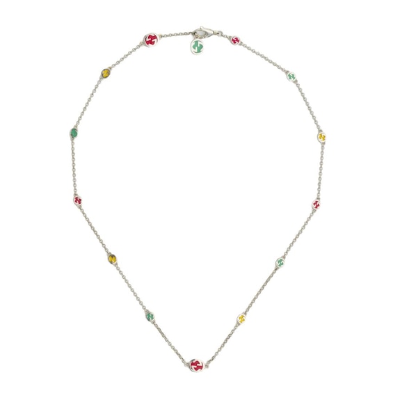 Gucci Interlocking G Silver Multicoloured Enamel Necklace