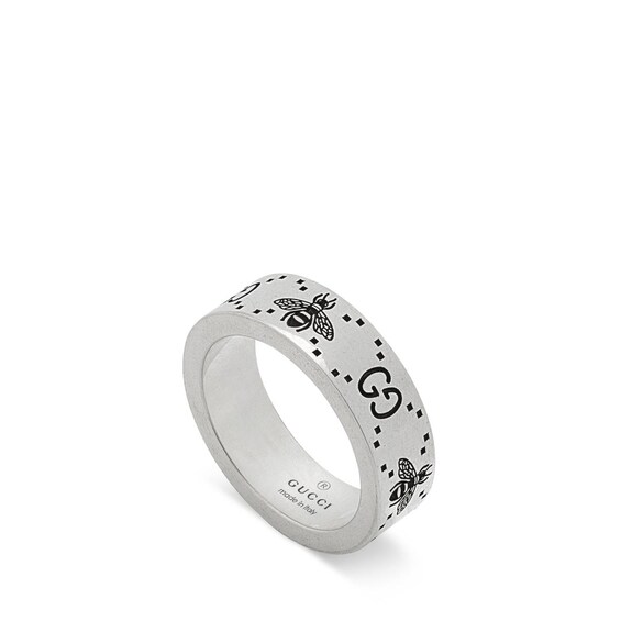 Gucci Signature GG & Bee Engraved Size S Silver Ring