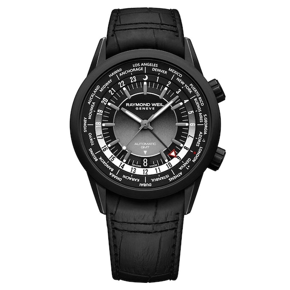 Raymond Weil Freelancer Worldtimer Black Leather Strap Watch
