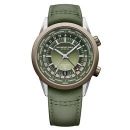 Raymond Weil Freelancer GMT Worldtimer Green Leather Watch