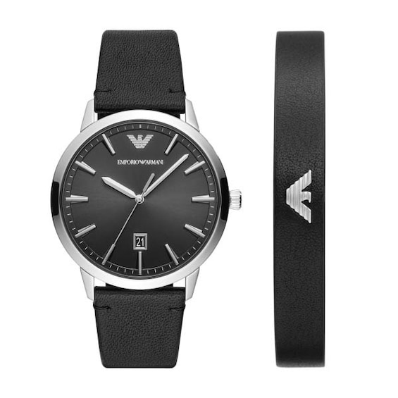 Emporio Armani Men’s Leather Watch & Bracelet Gift Set