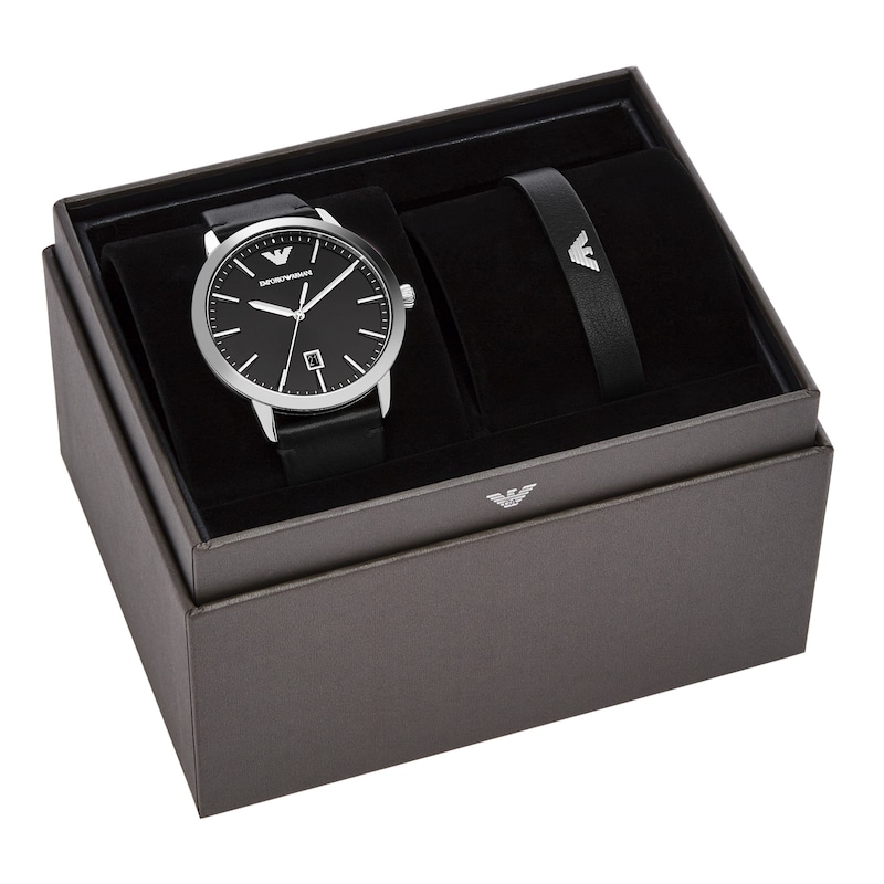 Emporio Armani Men's Leather Watch & Bracelet Gift Set