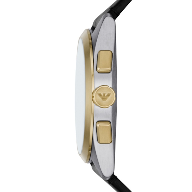Emporio Armani Men's Gold Bezel Detail Black Leather Strap Watch