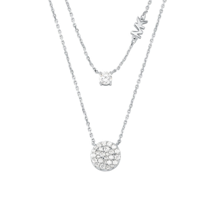 Michael Kors Brilliance Silver CZ MK Layered Necklace