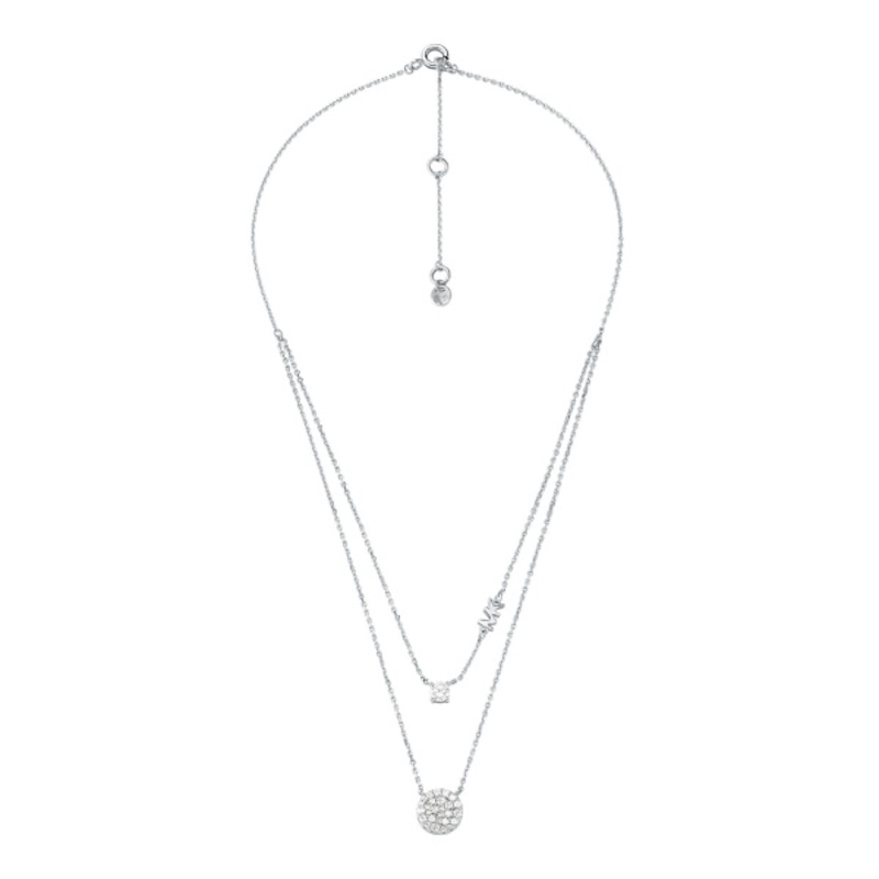 Michael Kors Brilliance Silver CZ MK Layered Necklace