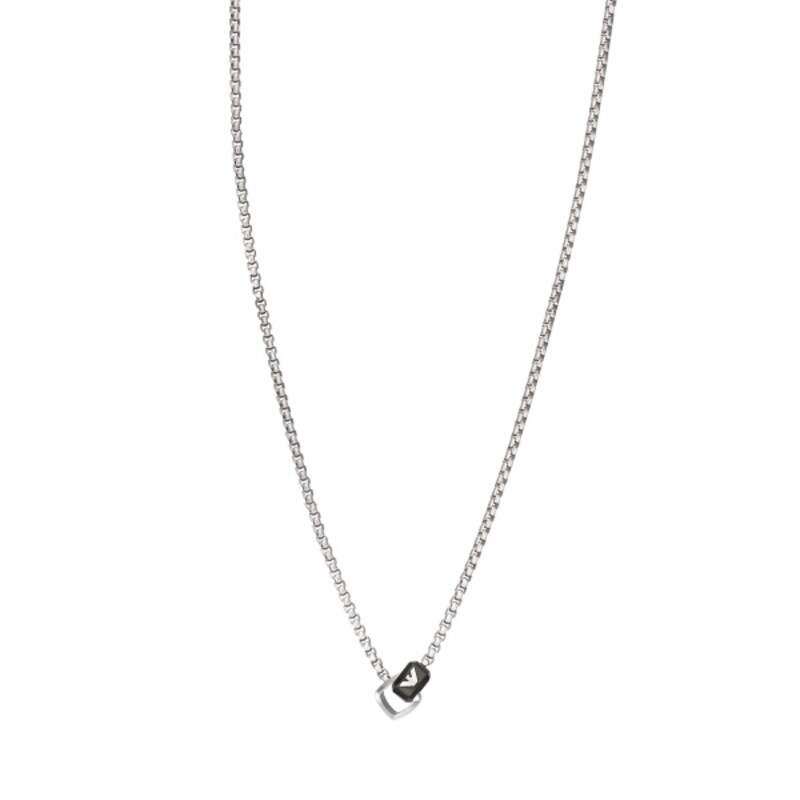 Emporio Armani Men's Stainless Steel Box Chain Logo Necklace