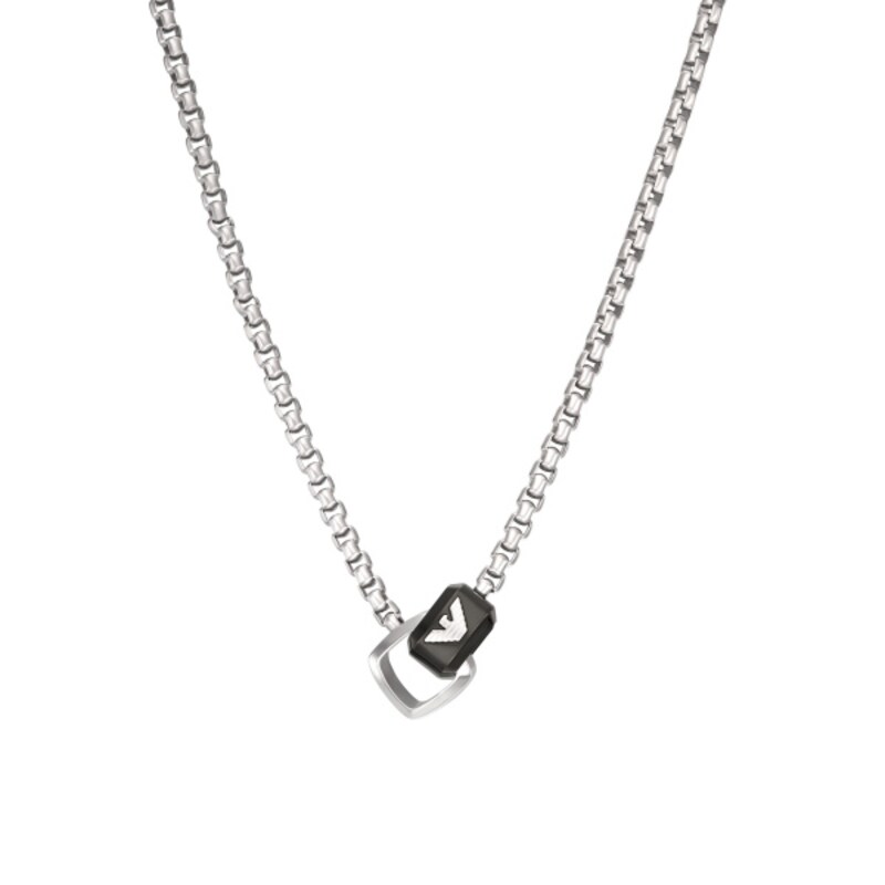 Emporio Armani Men's Stainless Steel Box Chain Logo Necklace