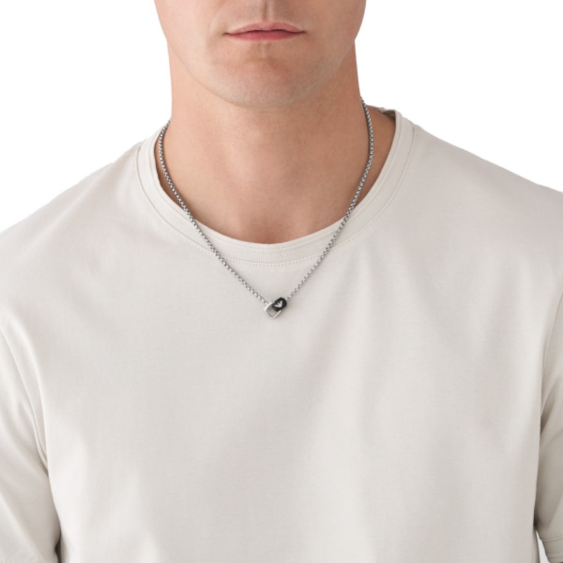 Emporio Armani Men's Stainless Steel Box Chain Logo Necklace