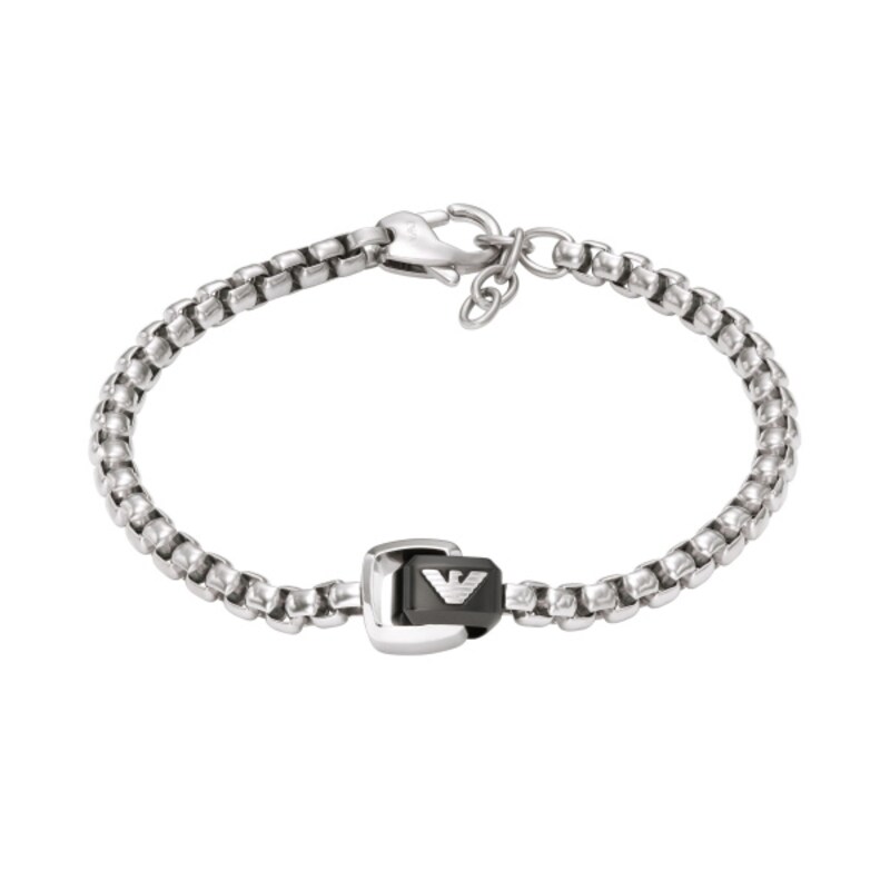 Emporio Armani Men's Stainless Steel 7 Inch Box Chain EA Logo Bracelet