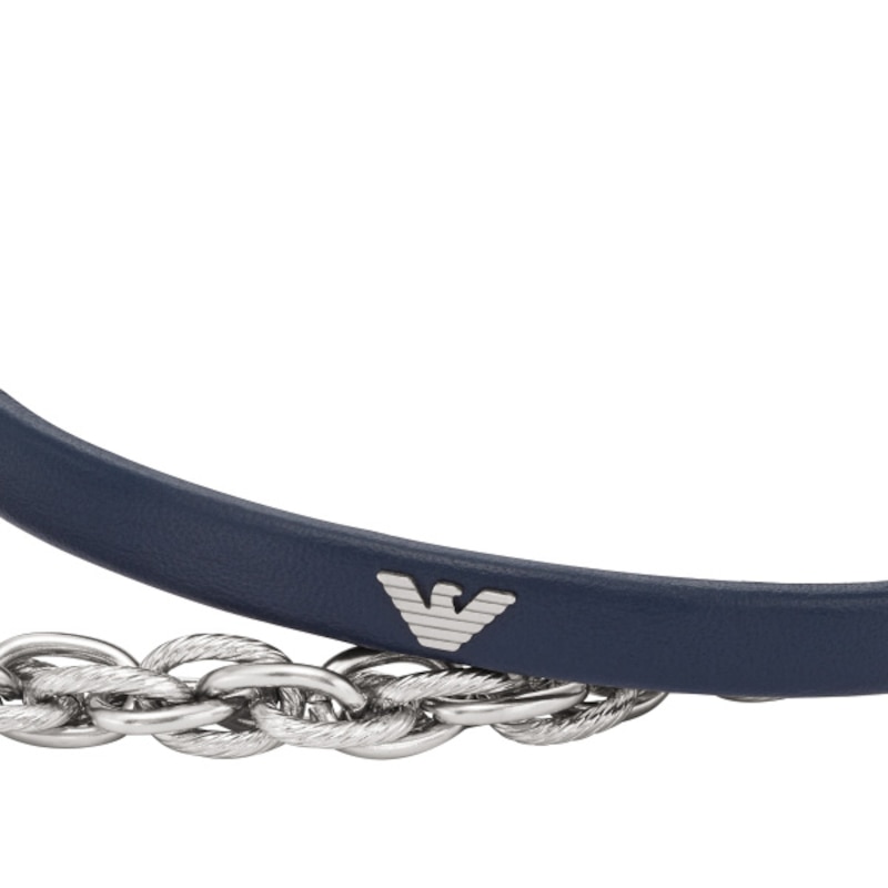 Emporio Armani Men's Stainless Steel & Leather 7 Inch Bracelet Set