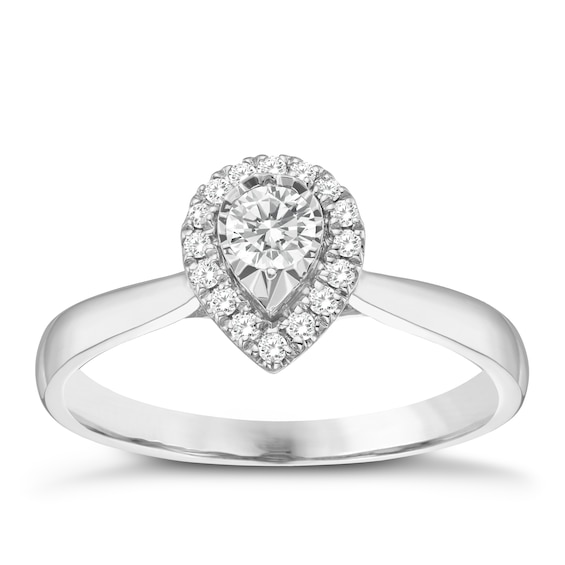 9ct White Gold 0.25ct Total Diamond Pear Shaped Halo Ring