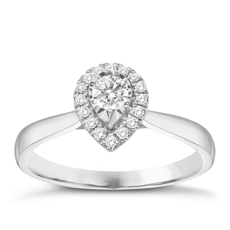 Main Image 1 of 9ct White Gold 0.25ct Total Diamond Pear Shaped Halo Ring