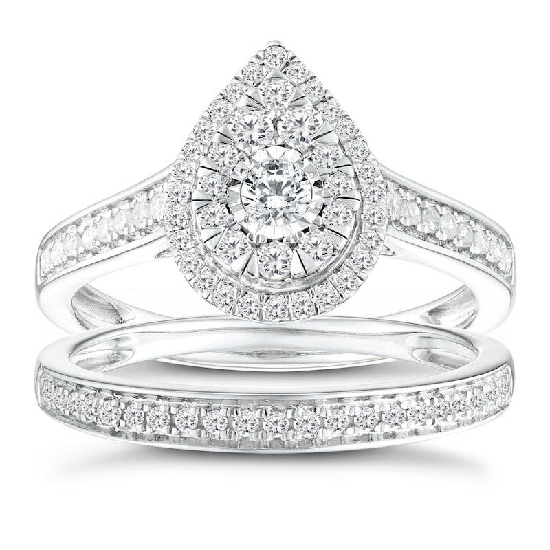 9ct White Gold 0.50ct Diamond Pear Halo Bridal Set