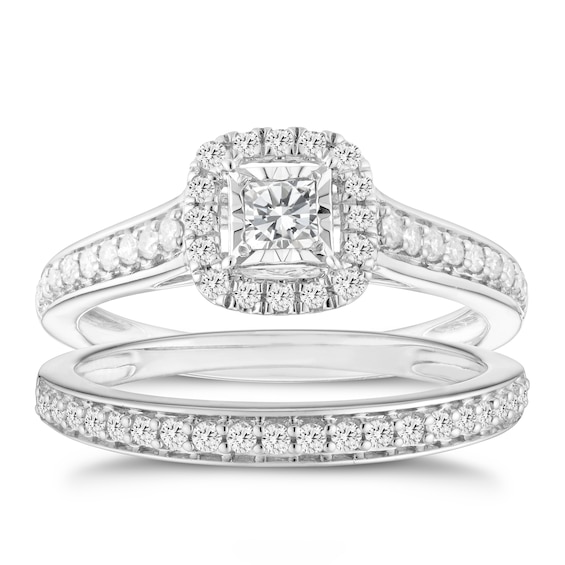 Engagement Ring 9ct White Gold Cushion Halo 0.50ct Diamond Ring