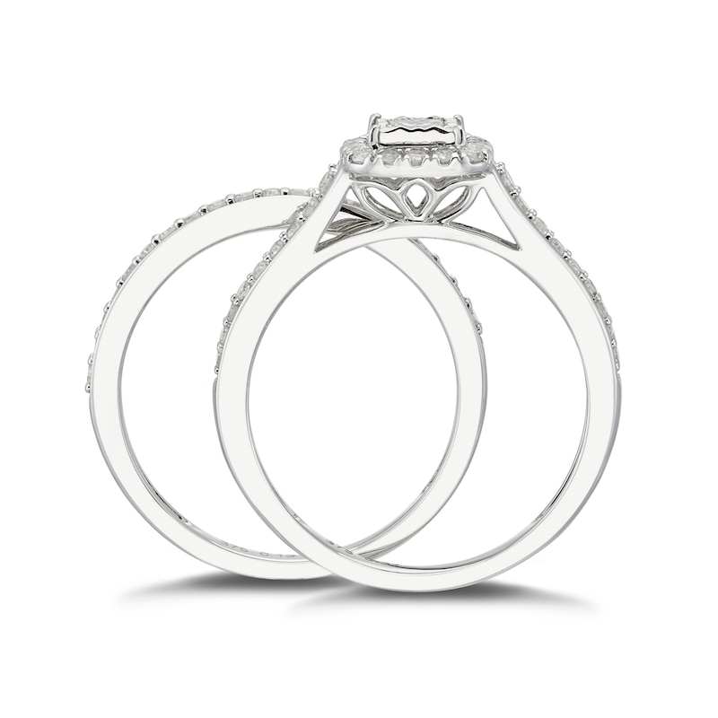 9ct White Gold 0.50ct Diamond Cushion Halo Bridal Set