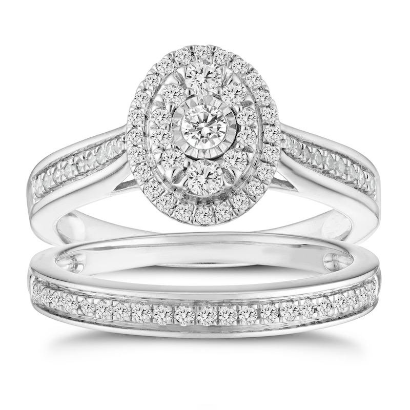 Main Image 1 of 9ct White Gold 0.50ct Total Diamond Oval Halo Bridal Set