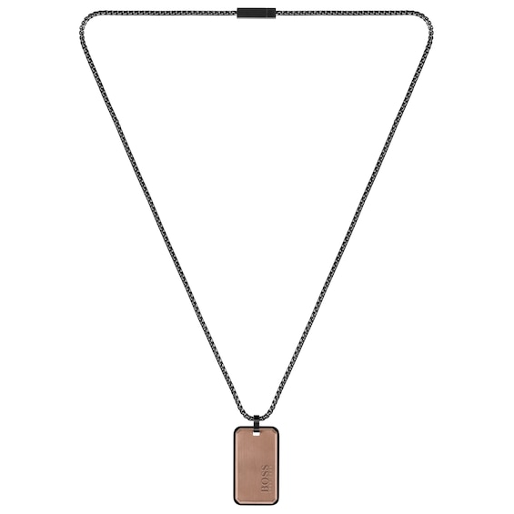 BOSS ID Men’s Bronze Tone Stainless Steel Dog Tag Necklace