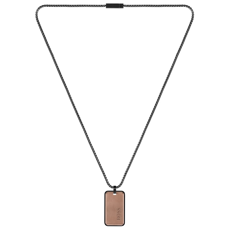 BOSS ID Men's Bronze Tone Stainless Steel Dog Tag Necklace