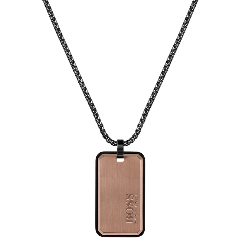 BOSS ID Men's Bronze Tone Stainless Steel Dog Tag Necklace