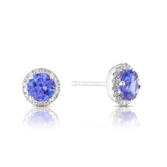 18ct White Gold Tanzanite 0.17ct Diamond Halo Stud Earrings