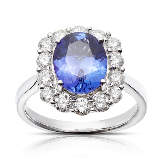 18ct White Gold Tanzanite 1ct Diamond Halo Ring