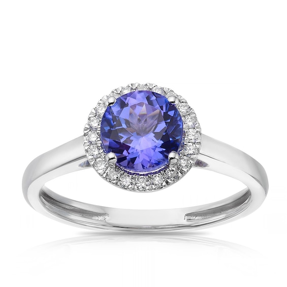 18ct White Gold Tanzanite 0.12ct Diamond Halo Ring