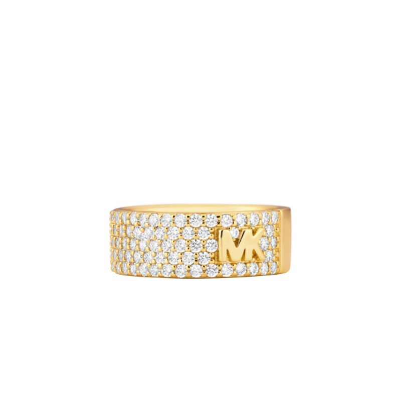 Michael Kors MK Gold Tone Sterling Silver CZ Pavé Ring- Size L