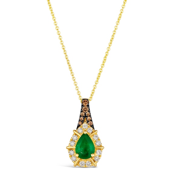Le Vian 14ct Yellow Gold Emerald and Diamond Pendant