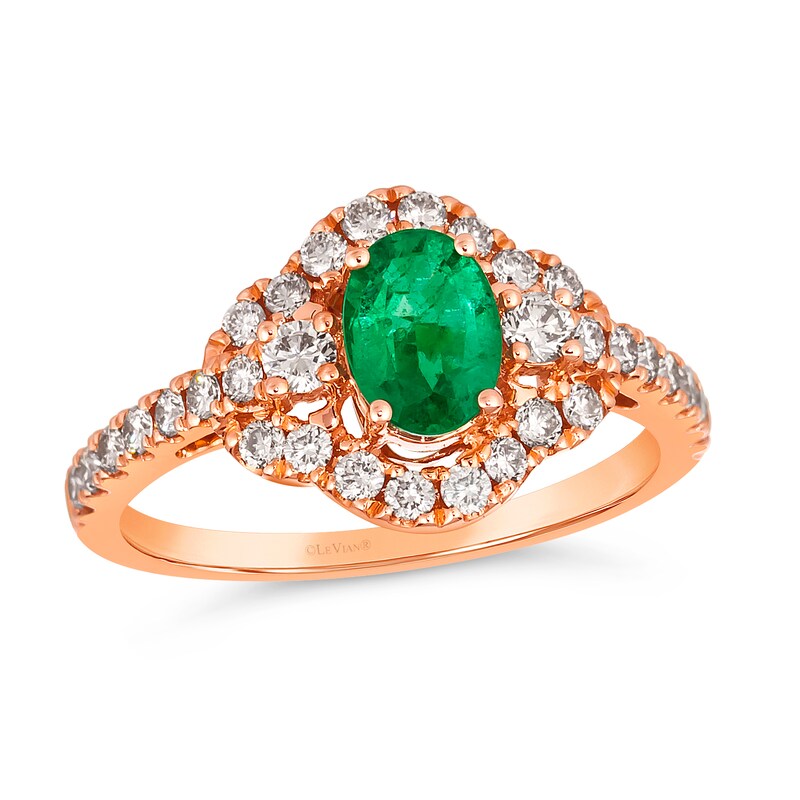 Le Vian 14ct Rose Gold Emerald 0.58ct Diamond Ring