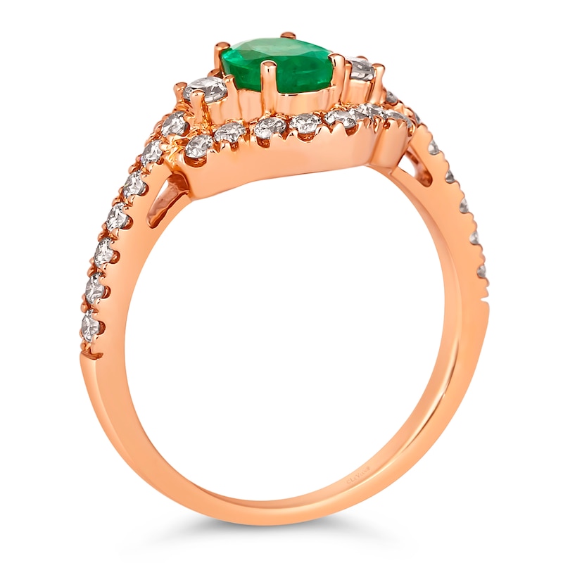 Le Vian 14ct Rose Gold Emerald 0.58ct Diamond Ring