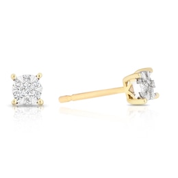 9ct Yellow Gold 0.10ct Total Diamond Cluster Stud Earrings