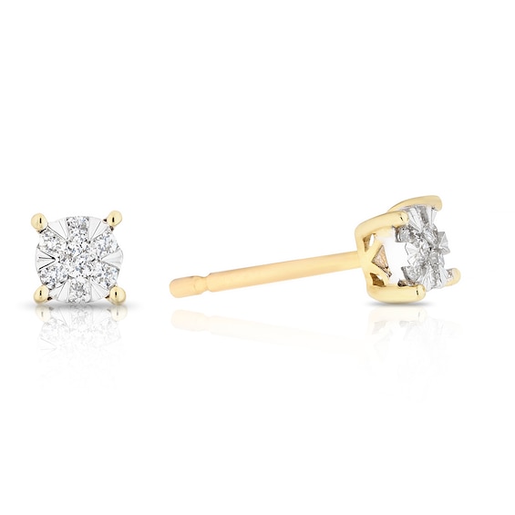 9ct Yellow Gold 0.10ct Total Diamond Cluster Stud Earrings