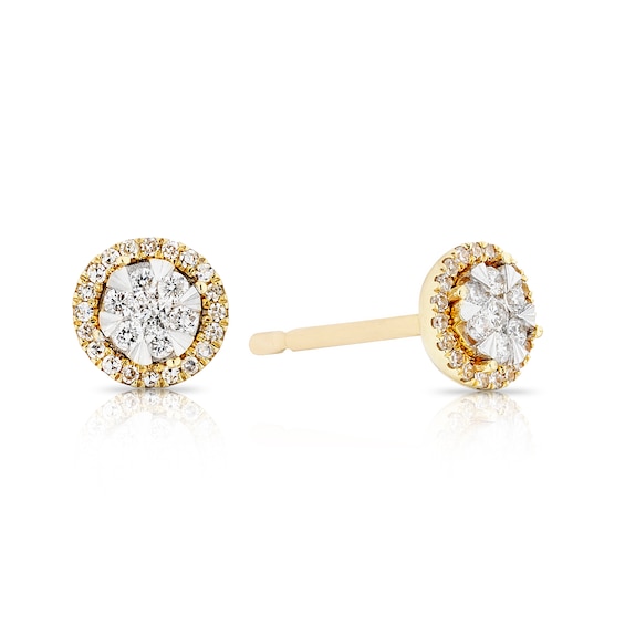 9ct Yellow Gold 0.14ct Total Diamond Halo Stud Earrings