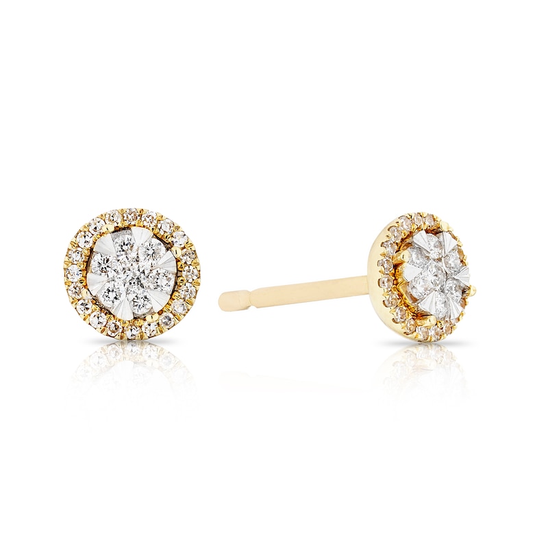 9ct Yellow Gold 0.14ct Total Diamond Halo Stud Earrings