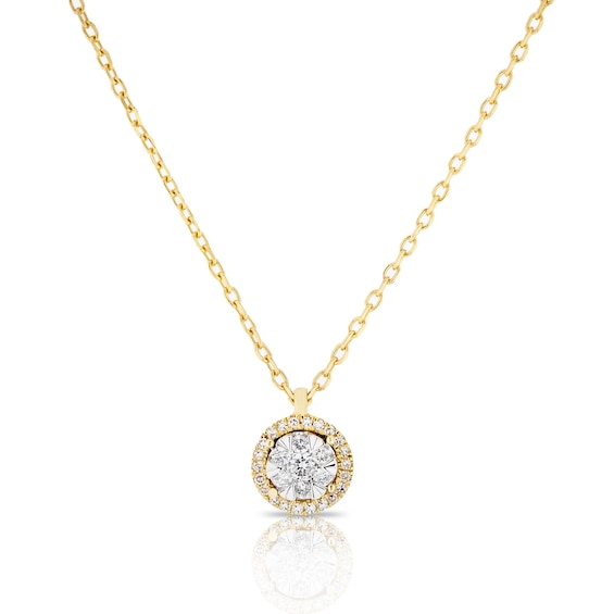 9ct Yellow Gold 0.09ct Total Diamond Halo Pendant