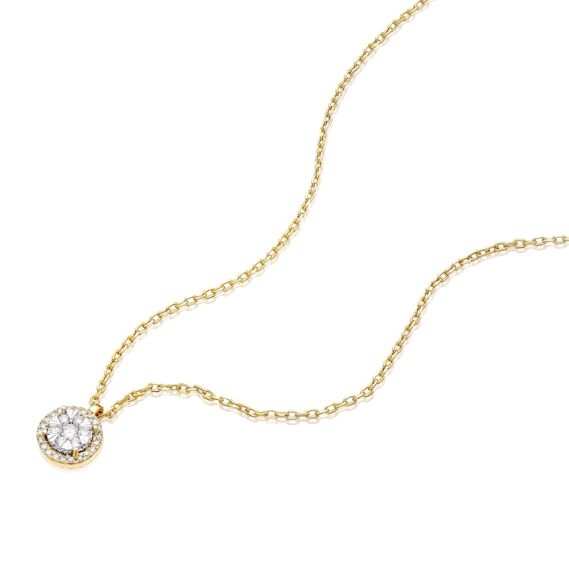 Main Image 2 of 9ct Yellow Gold 0.09ct Total Diamond Halo Pendant