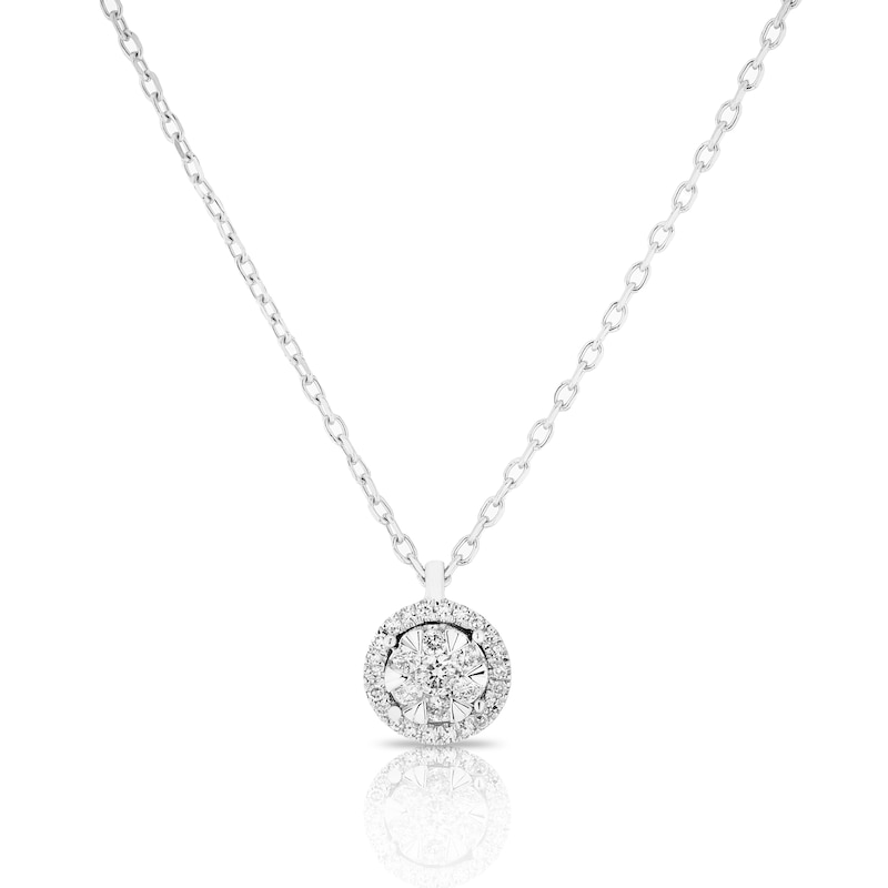 Main Image 1 of 9ct White Gold 0.09ct Total Diamond Halo Pendant